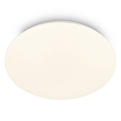 A round, off-white ceiling light fixture with a smooth opaque cover on a white background.