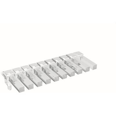 3D render of a transparent plastic comb with multiple teeth, shown on a white background.<br>