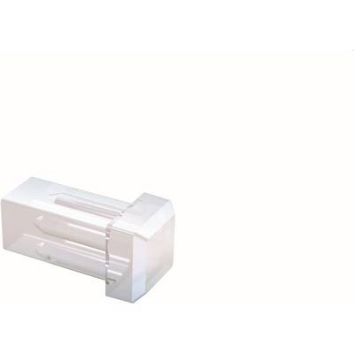 A clear plastic two-pin electrical plug adapter shown on a white background.