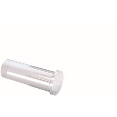 Transparent cylindrical plastic tube shown diagonally on a white background.