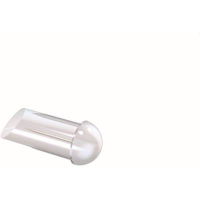 Transparent cylindrical plastic cap with a rounded end, shown isolated on a white background.