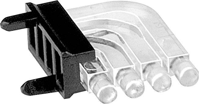 Close-up of a black and clear 4-pin electrical connector plug with exposed cylindrical terminals, shown on a white background.