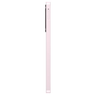 Side view of a pink smartphone with a protruding camera bump and side button on a white background.