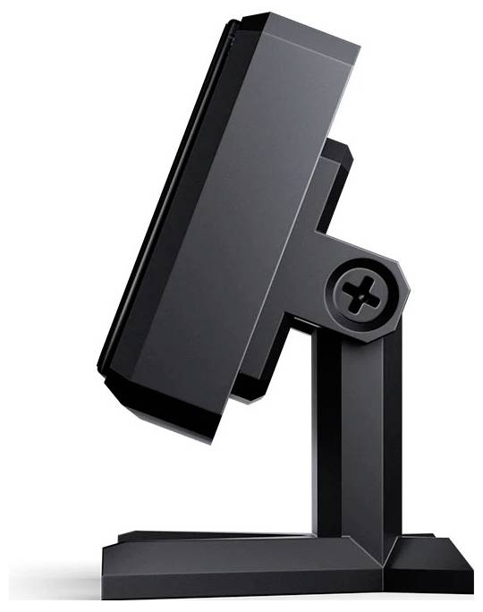 Black adjustable desktop monitor or lamp stand shown in side view on a white background.