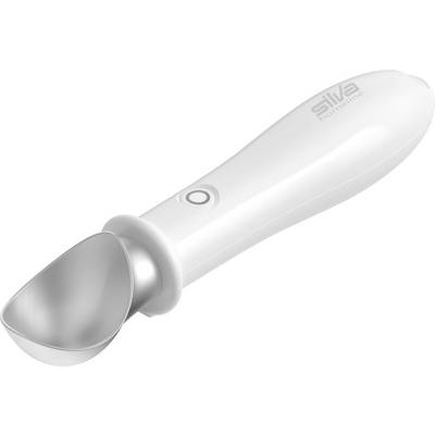 White handheld electric device with a metal spatula-like head and one button on the handle, shown on a plain background.
