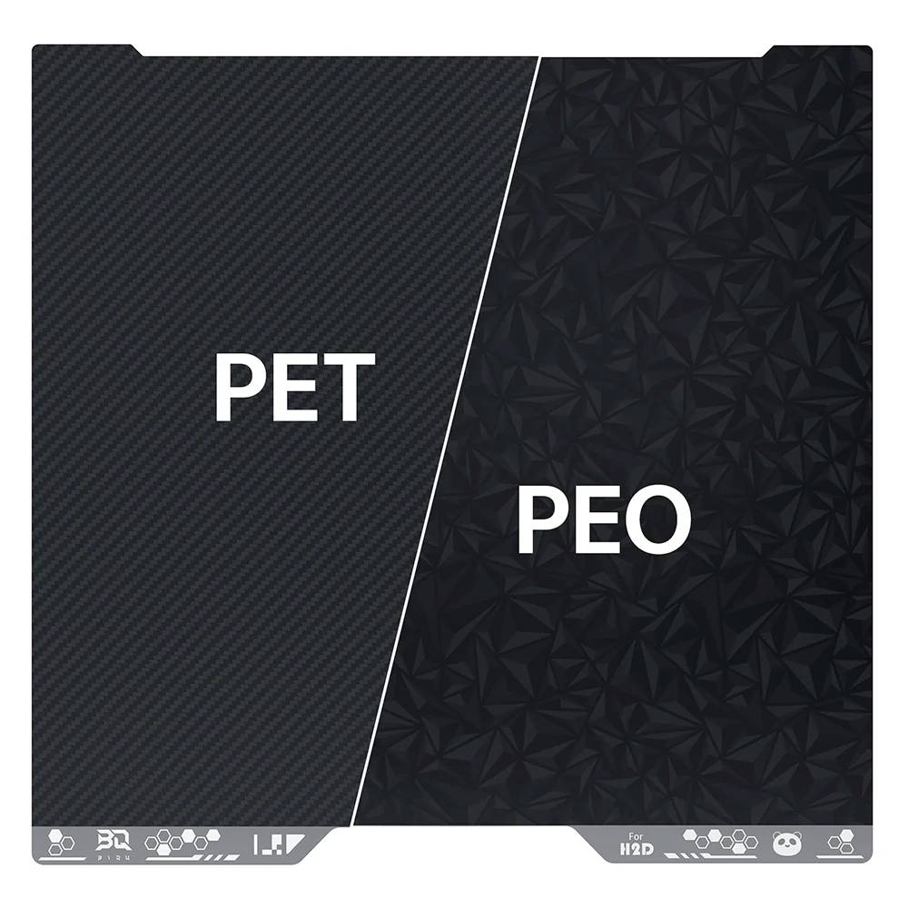 Split black graphic showing 'PET' on the left and 'PEO' on the right, separated by a diagonal white line.