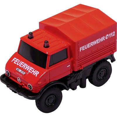 Red toy fire truck labeled 'FEUERWEHR 112' on a white background.