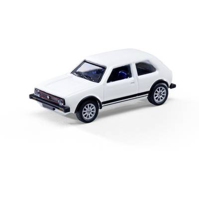 White toy car model shown in three-quarter front view on a plain white background.