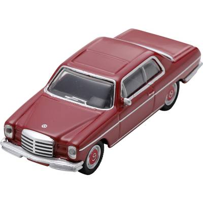 Red toy vintage Mercedes-Benz sedan car, shown at an angle on a white background.