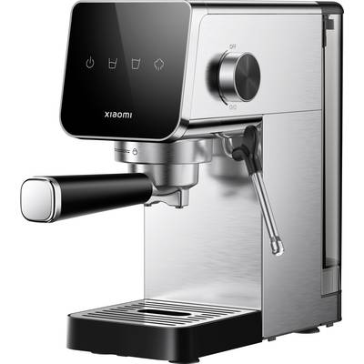 A stainless steel Xiaomi espresso machine with a black control panel, steam wand, and drip tray.