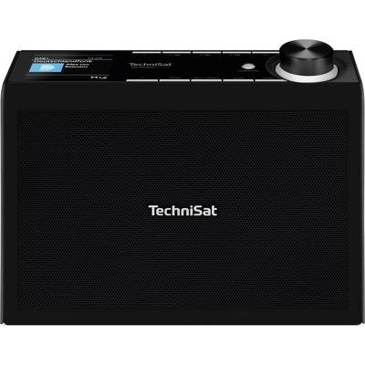 Black TechniSat internet radio speaker with large front grille, display on top left, and a round volume knob on the top right.