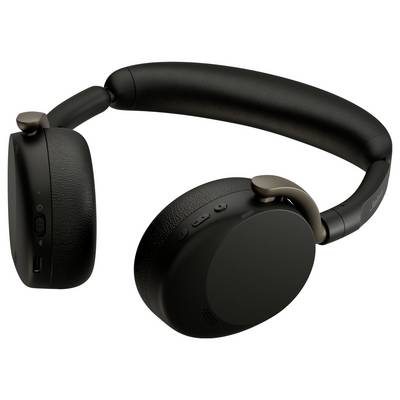 Black over-ear wireless headphones with padded headband and earcups on a white background.