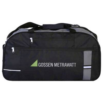 Black GOSSEN METRAWATT carrying bag with handles and zipper, featuring a green logo and gray side pocket panel.