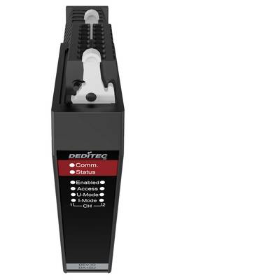 Black REDITEC industrial communication module with status lights and labeled front panel, shown front view on white background.