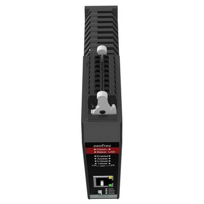 Compact black industrial controller/module with side cooling fins, front ports and indicator lights, labeled DeFiFire and Comm/Status LAN.