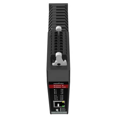Front view of a black DEIF CombiSys LAN control unit with indicator lights, ports, and ventilation slats.