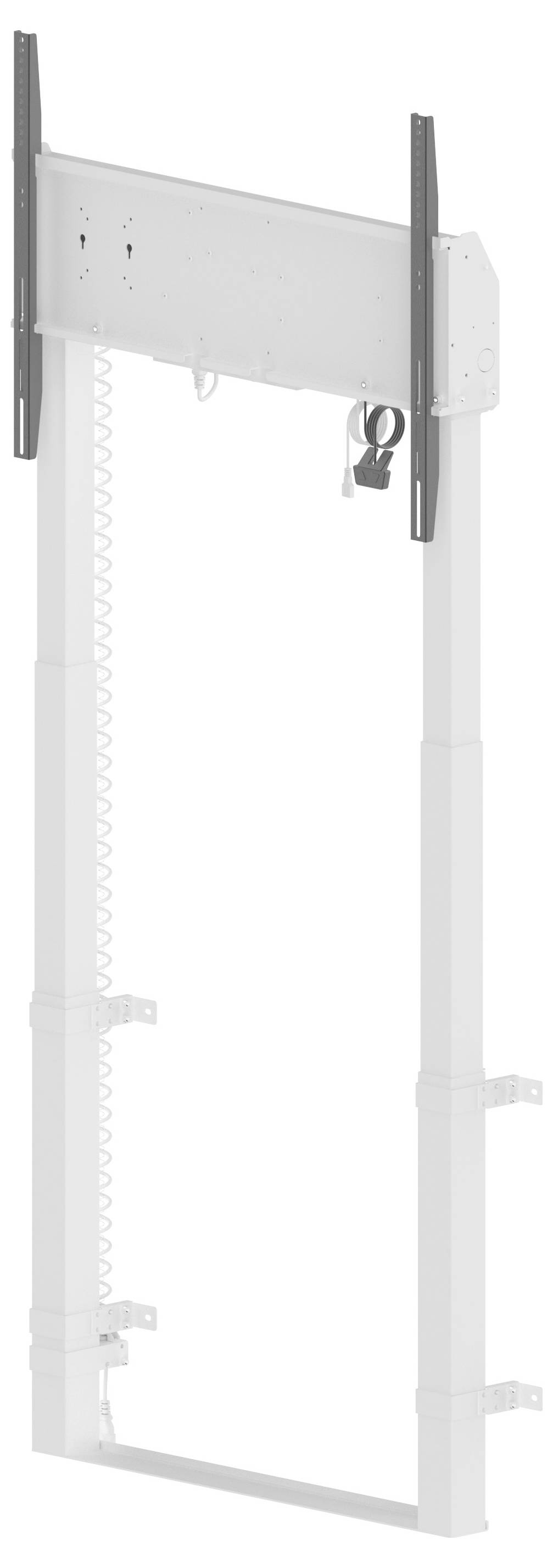 A wall-mounted pulley and cable lift frame with two vertical rails and a horizontal crossbar, shown in a light gray product-style image.