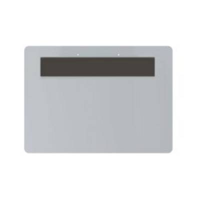 Gray wall-mounted mailbox with a narrow black mail slot near the top.