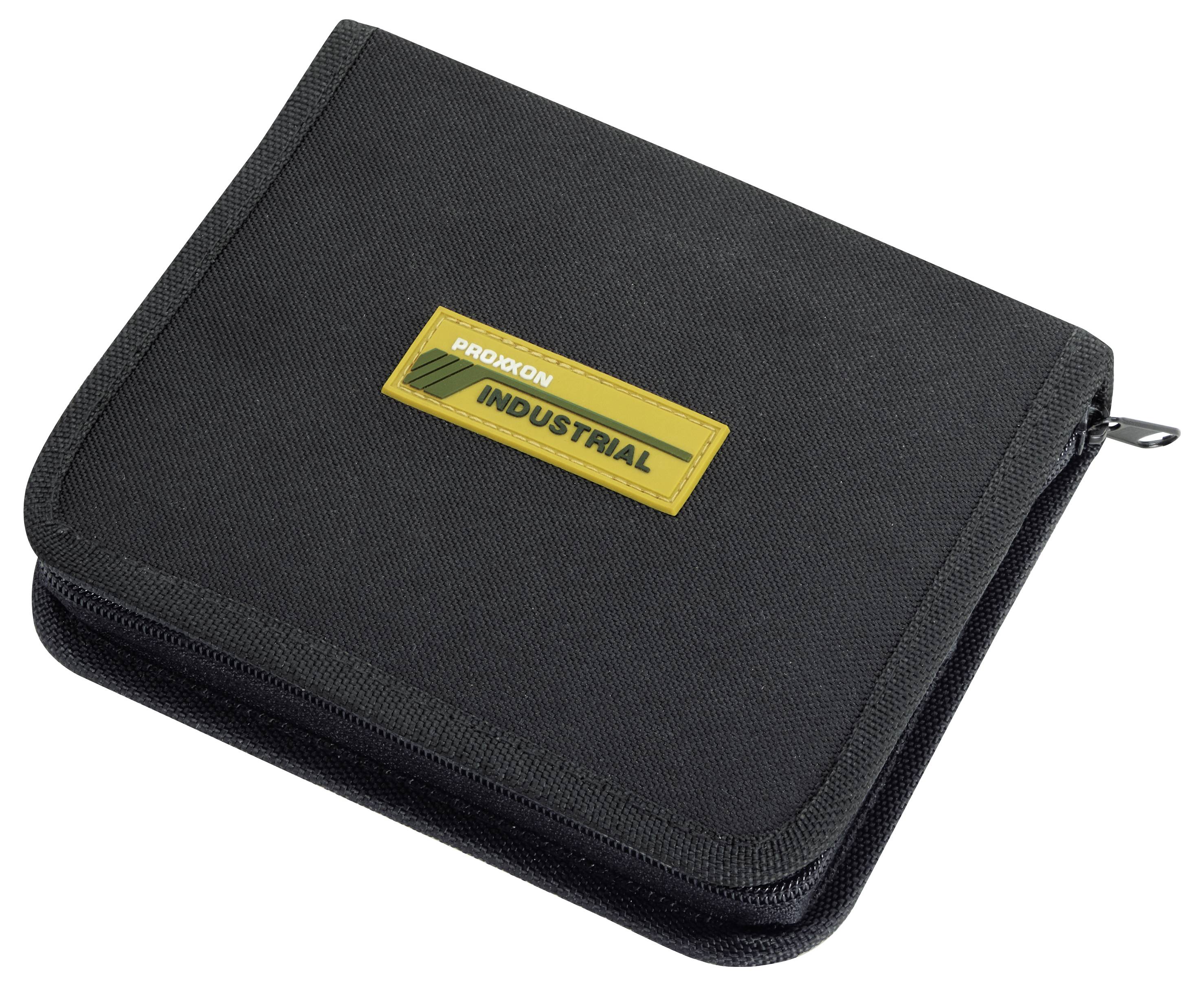 Black zippered carrying case with a yellow 'PROXXON INDUSTRIAL' label on the front.