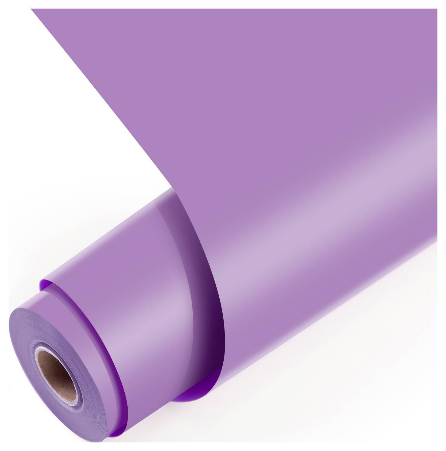 Purple roll of wrapping paper or vinyl film on a white background, shown partially unrolled with a cardboard tube core.
