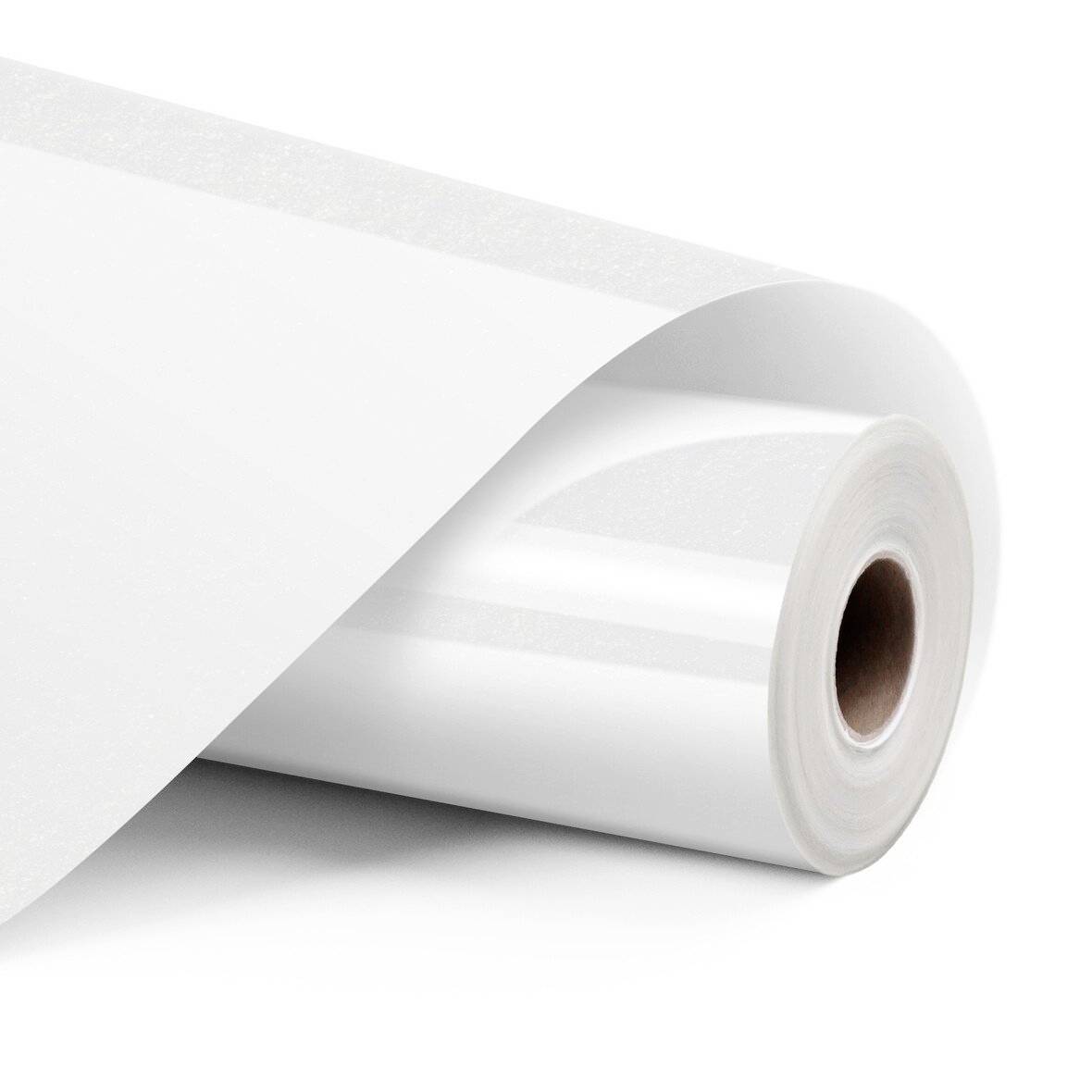 A rolled-up white sheet of paper or vinyl material on a white background.<br>