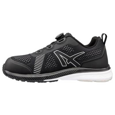 Black athletic sneaker with white sole and large logo on the side, shown in profile on a white background.