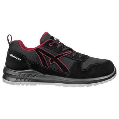 Black and red low-top Albatros safety shoe with black sole, shown in side view on a white background.