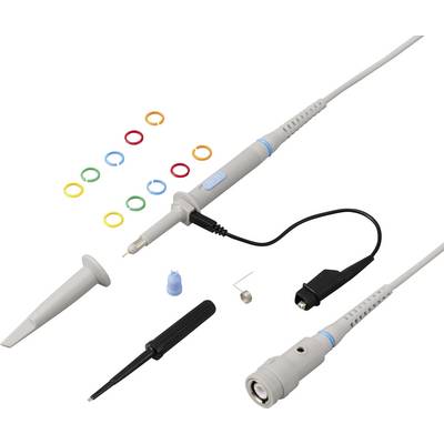 Assorted electrode and probe attachments for a medical device, including colored rings, tips, and cables, displayed on a white background.