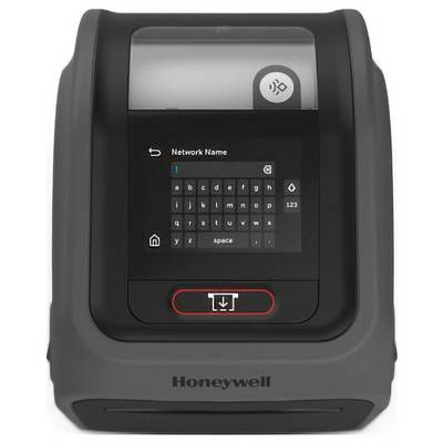 Honeywell device screen showing a 'Network Name' text entry keyboard for connecting to Wi‑Fi.
