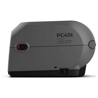 Gray PC45t thermal transfer desktop printer shown in side view on a white background.
