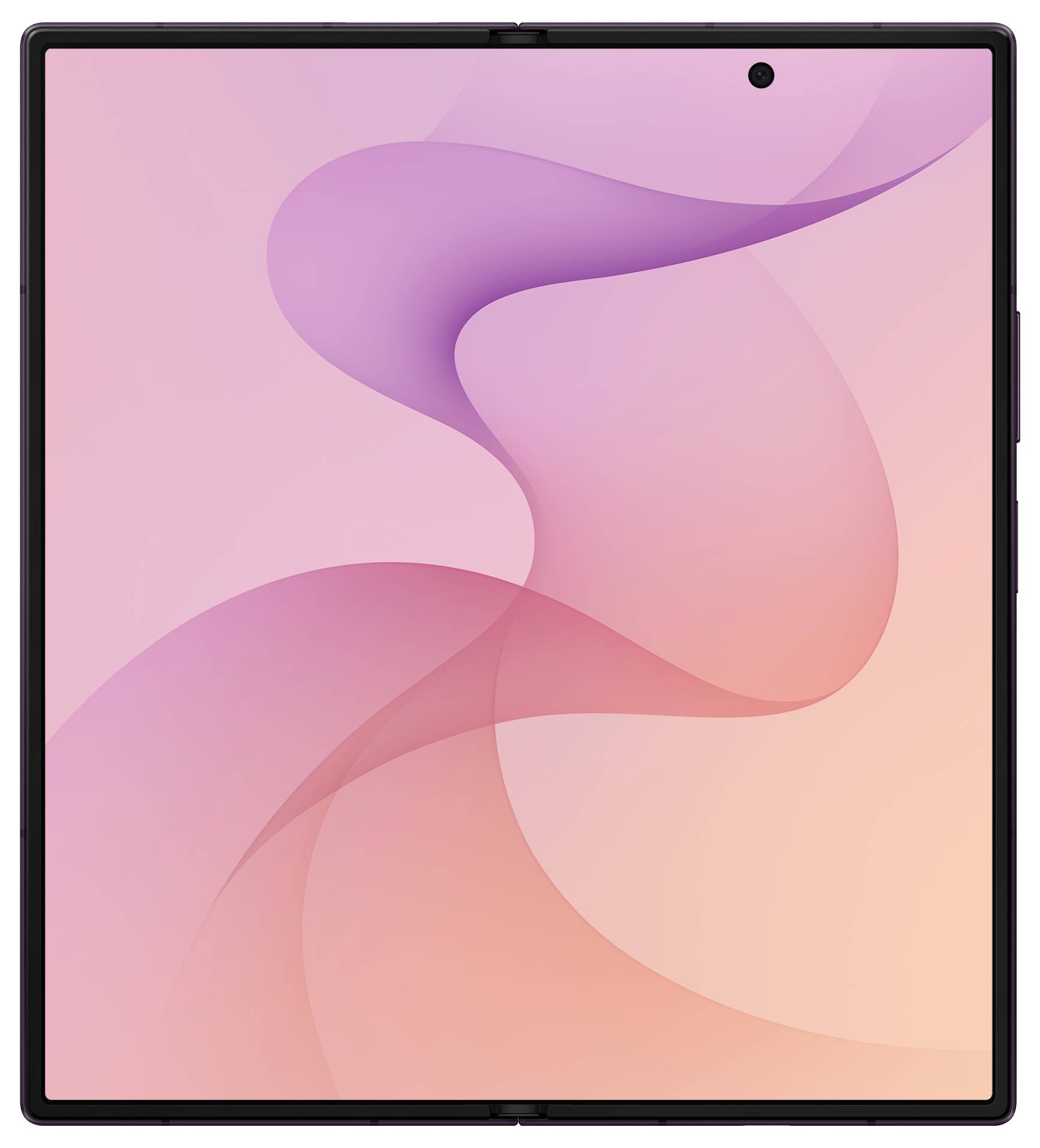 Front view of a foldable smartphone/tablet with a pink abstract wallpaper and centered hole-punch camera.