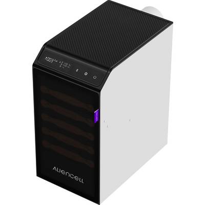 Black-and-white Allencell portable device with ribbed top, front display panel, and illuminated controls on the upper edge.