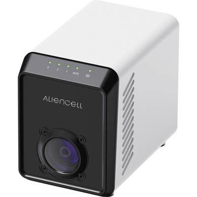 Compact Aliencell projector with a black front lens and green status lights on a white housing.<br>