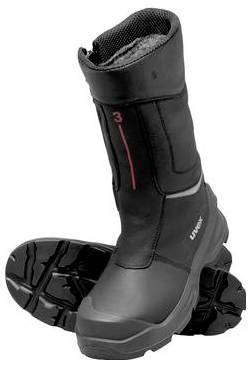 Black insulated winter boot with thick treaded sole, shown in side view on a white background.