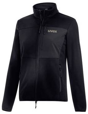 Black zip-up jacket with 'uvex' logo on the chest, shown front view on a plain white background.