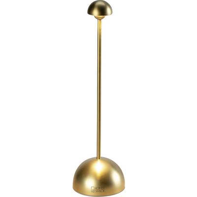 A tall gold dome floor lamp with a slender stem and rounded base, shown on a white background.<br>