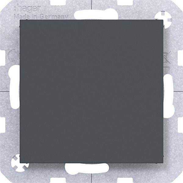 Dark gray square wall switch or dimmer on a metal mounting frame, labeled 'Made in Germany'.<br>