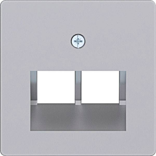 Stainless steel wall plate with a three-slot modular connector opening, likely for a data or audio jack.<br>
