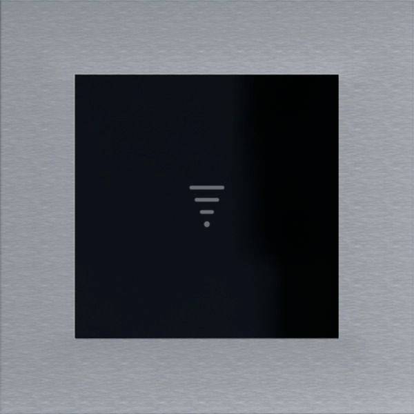 Black square button on a gray panel, marked with a small centered funnel/filter icon.