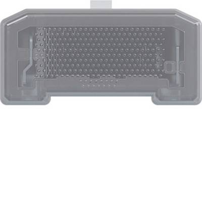Transparent gray plastic electronics component with a dense grid of raised contacts and side cutouts, shown isolated on white background.