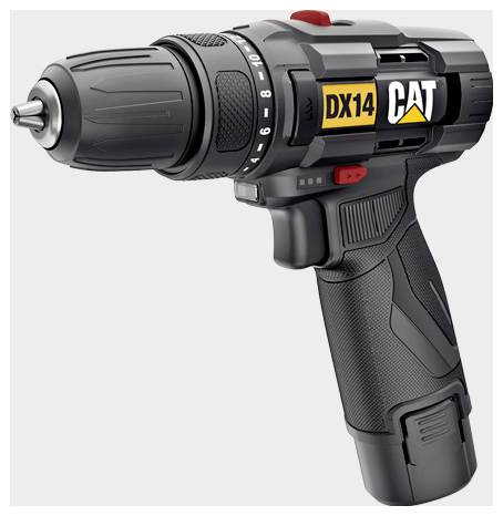 Black and gray cordless drill with 'DX14 CAT' branding, shown in side view on a plain light background.