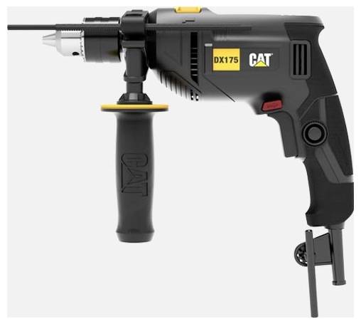 Black CAT DX175 corded drill with side handle and key chuck, shown on a white background.