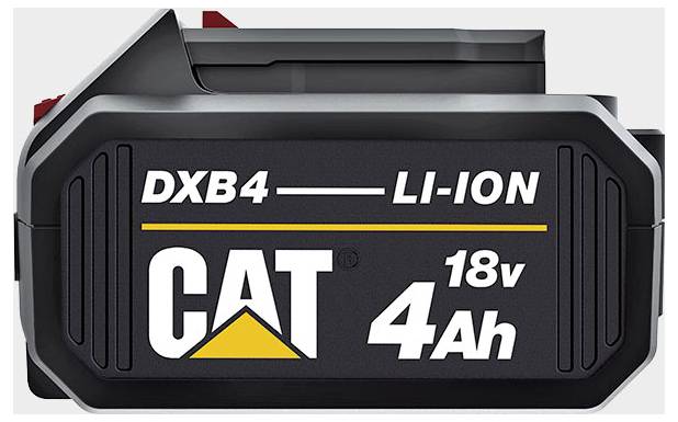 Black CAT DXB4 lithium-ion 18V 4Ah battery pack with product label on the front.