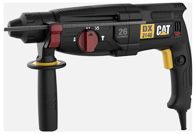 Black CAT DX 2140 26 mm rotary hammer drill with side handle, depth stop, and adjustable mode dial.