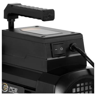 Black portable industrial device with a top handle, power switch, and connected cable, shown against a white background.