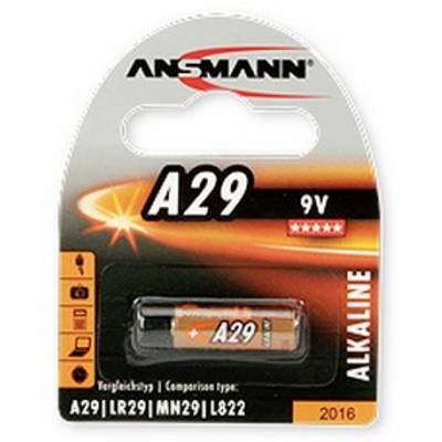 Ansmann A29 9V alkaline battery in retail blister packaging.