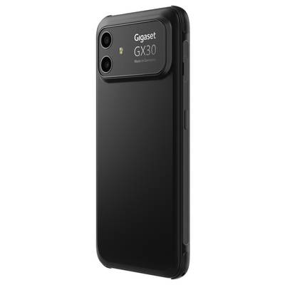 Black Gigaset GX30 smartphone shown from the back, with dual rear cameras and 'Made in Germany' branding.
