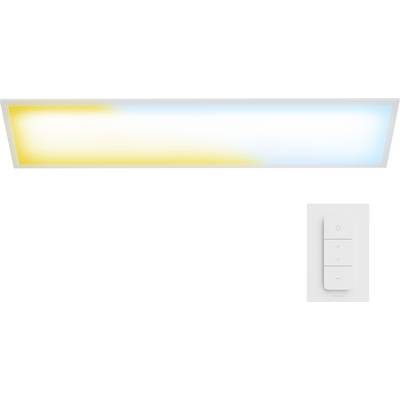 Minimalist ceiling light with glowing yellow-to-blue gradient panel and a small wall control switch below right.