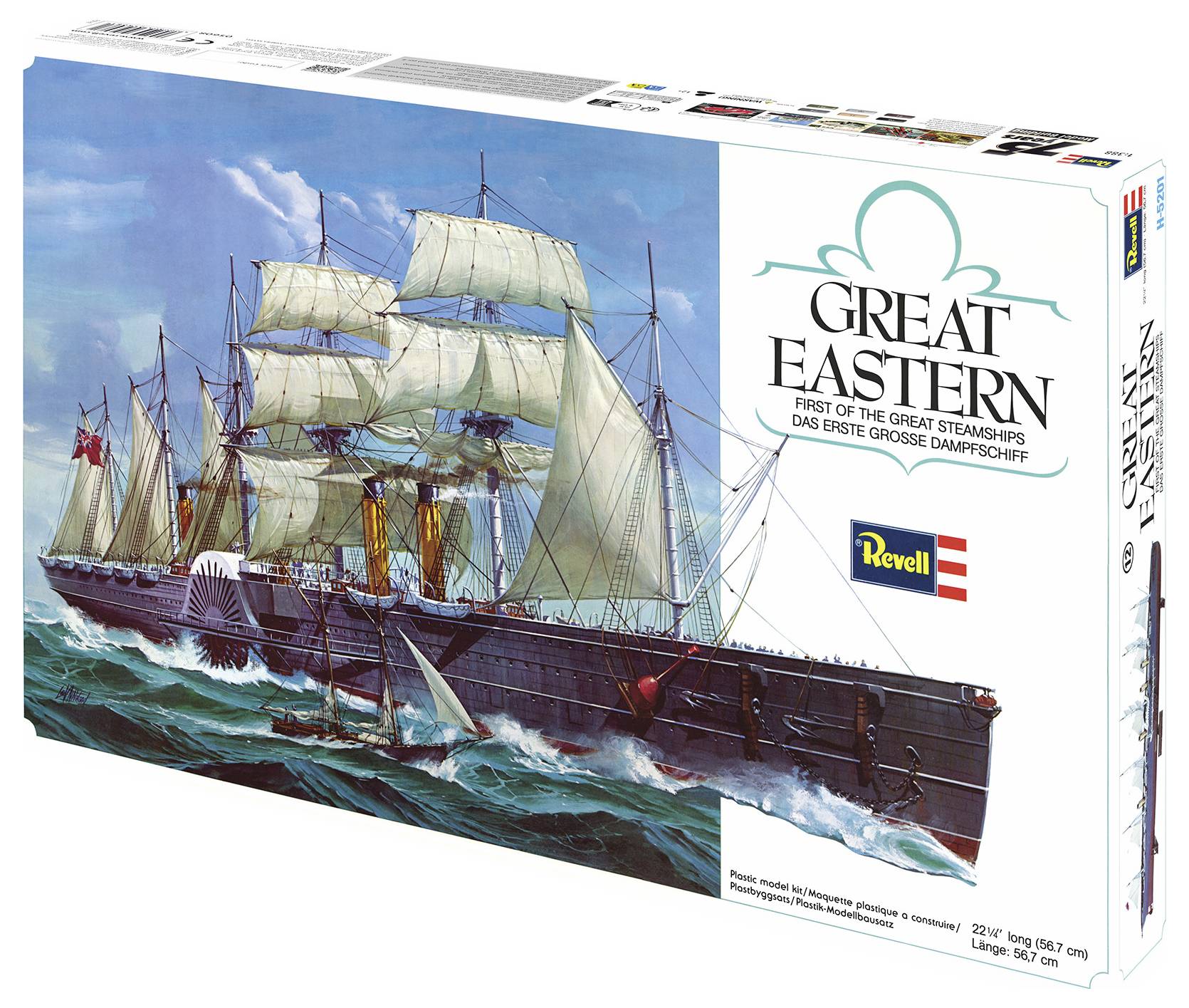 Model kit box art of the sailing ship 'Great Eastern' under full sails, with Revell branding and product name on the package.