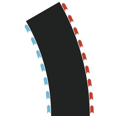 Curved black vertical panel with blue arrows along the left edge and red arrows along the right edge, suggesting opposing directions or flow.
